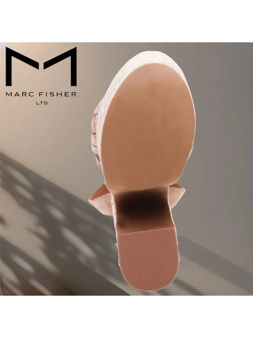 MARC FISHER Odilia Leather Upper Jute-Wrapped Platform Espadrille Wedge Sandals